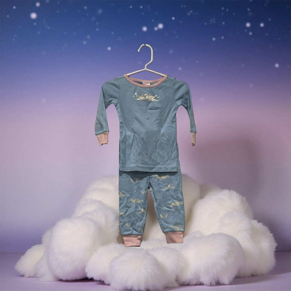 Gymboree NWT Blue Knit Pajamas Embroidered Bunnies Full-Length Pants 6- 12 mos